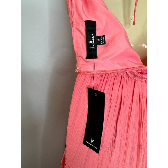 Lulus Chasing Sun Pink Tiered Keyhole Halter Midi Dress Vacation Beach M New - Picture 11 of 13